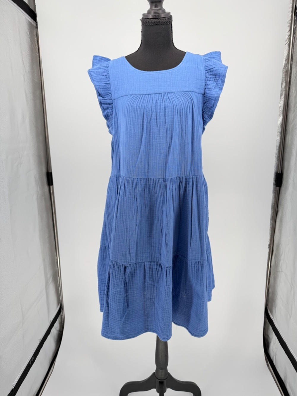 J.Crew Blue Mini Gauze Tiered Ruffle Tank Dress M